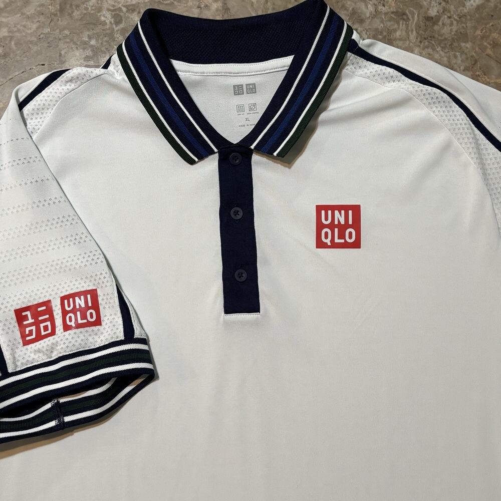 UNIQLO Kei Nishikori Polo Shirt Mens XL White 2024 DRY EX Tennis Ringer